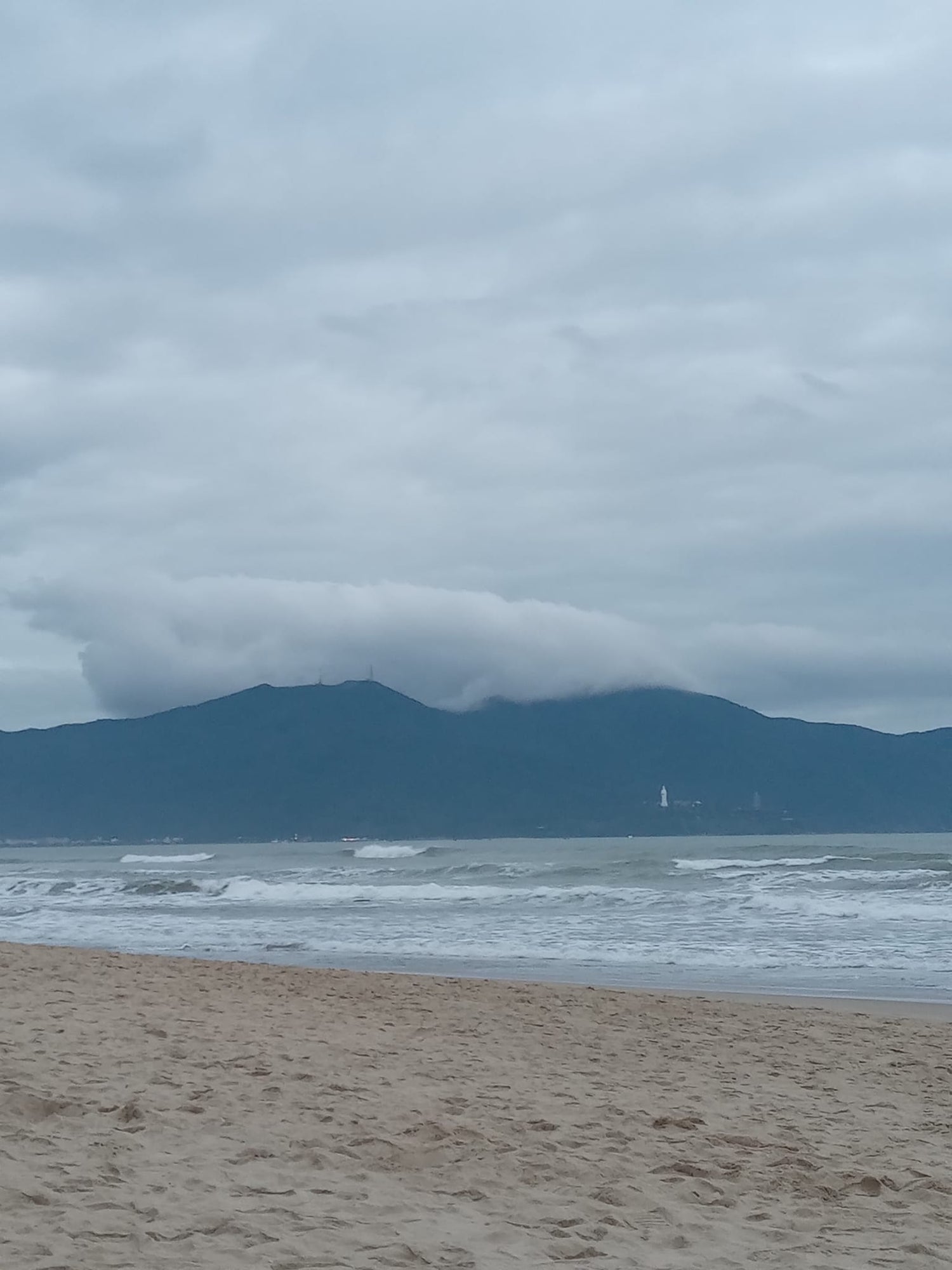 Clouds over the mountains of Lady Buddha Park in Da Nang, Vietnam
