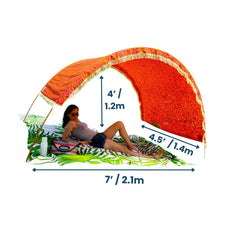 Dimensions of shaded space beneath a Suniela portable beach cabana_printTribalJungle