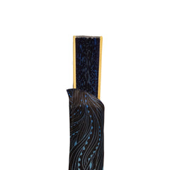 Folding blue satin & bamboo hand fan by Suniela