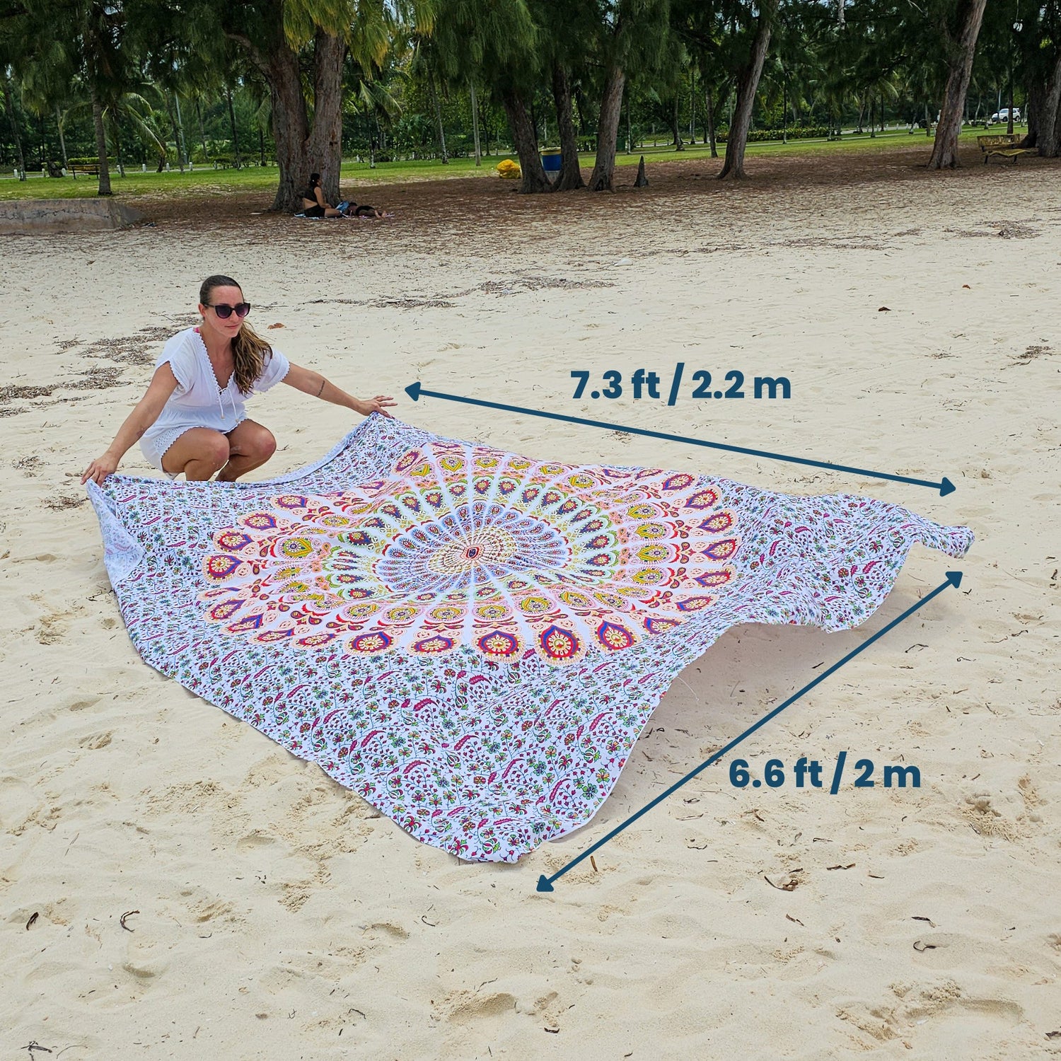 Dimensions of giant Indian cotton mat by Suniela Beach