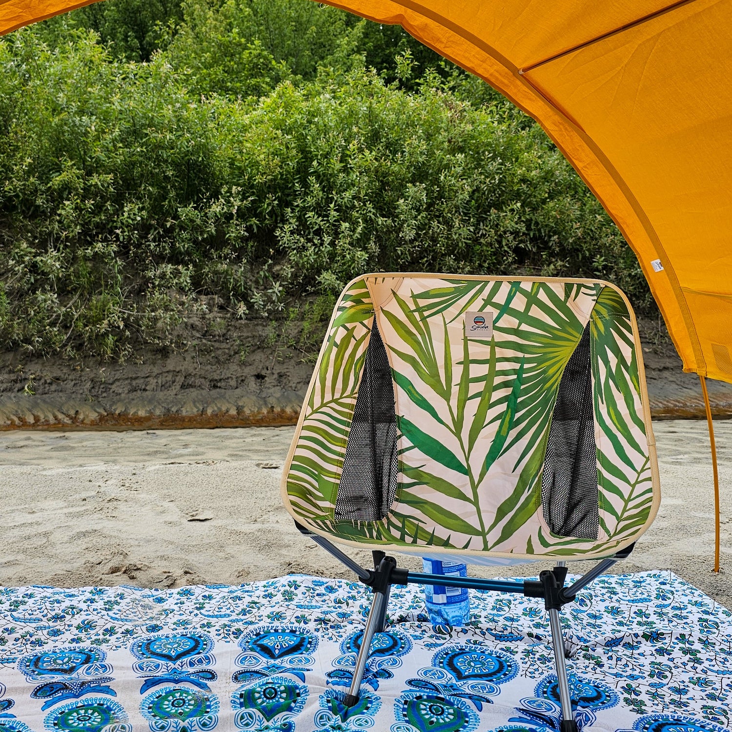 hand dyed indian cotton beach mat by Suniela in Blue Mandala pattern