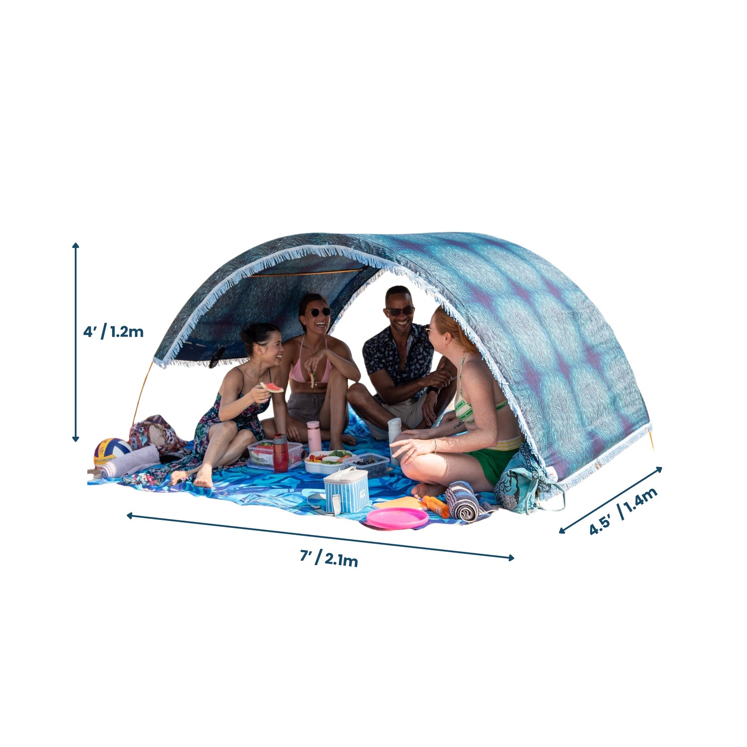 Dimensions of arched shade tent by Suniela_printOceanWaves