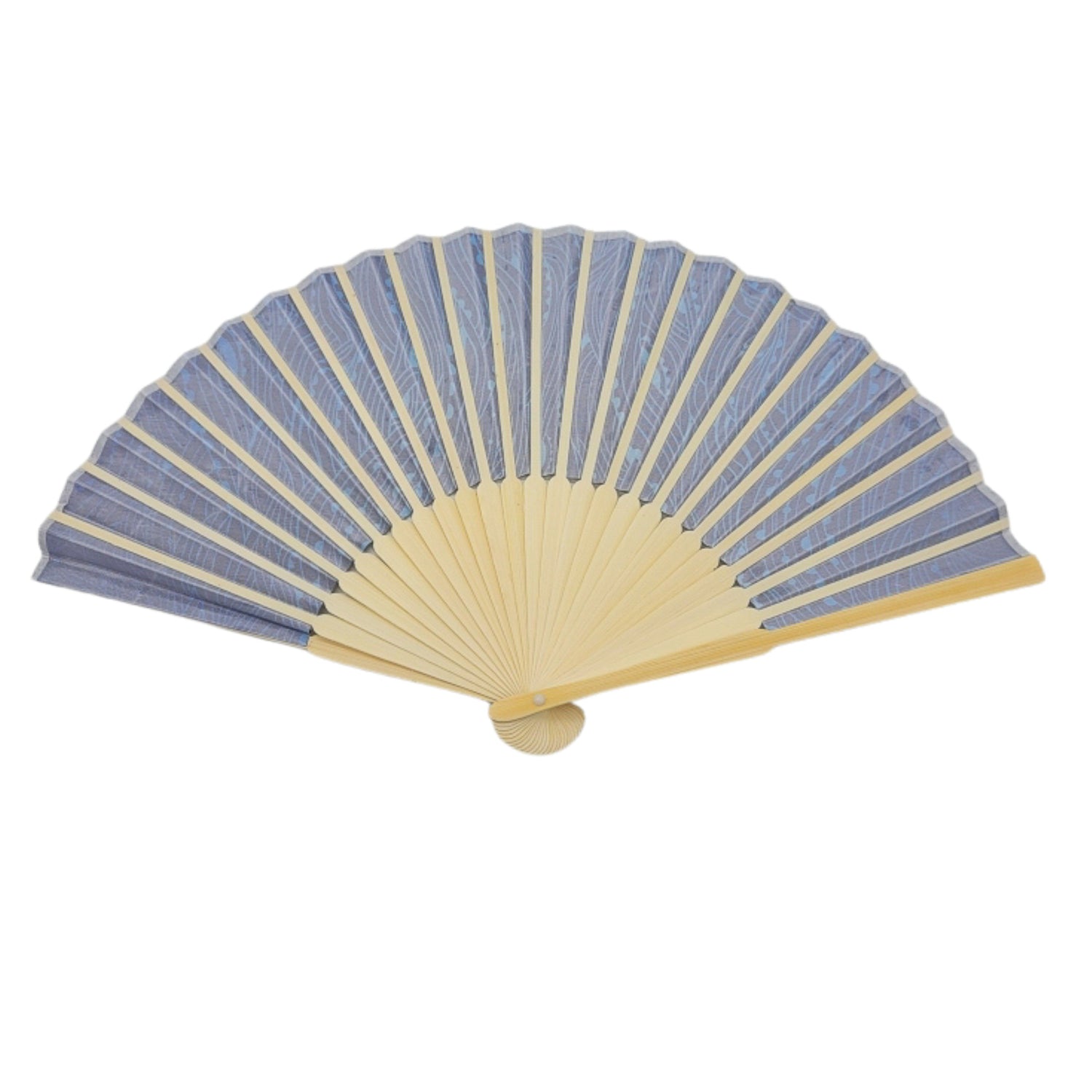 Packable folding blue satin hand fan by Suniela