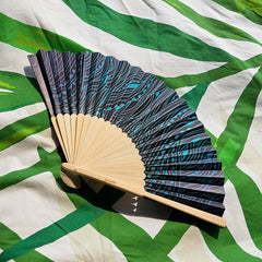 Blue ocean wave pattern folding hand fan by Suniela