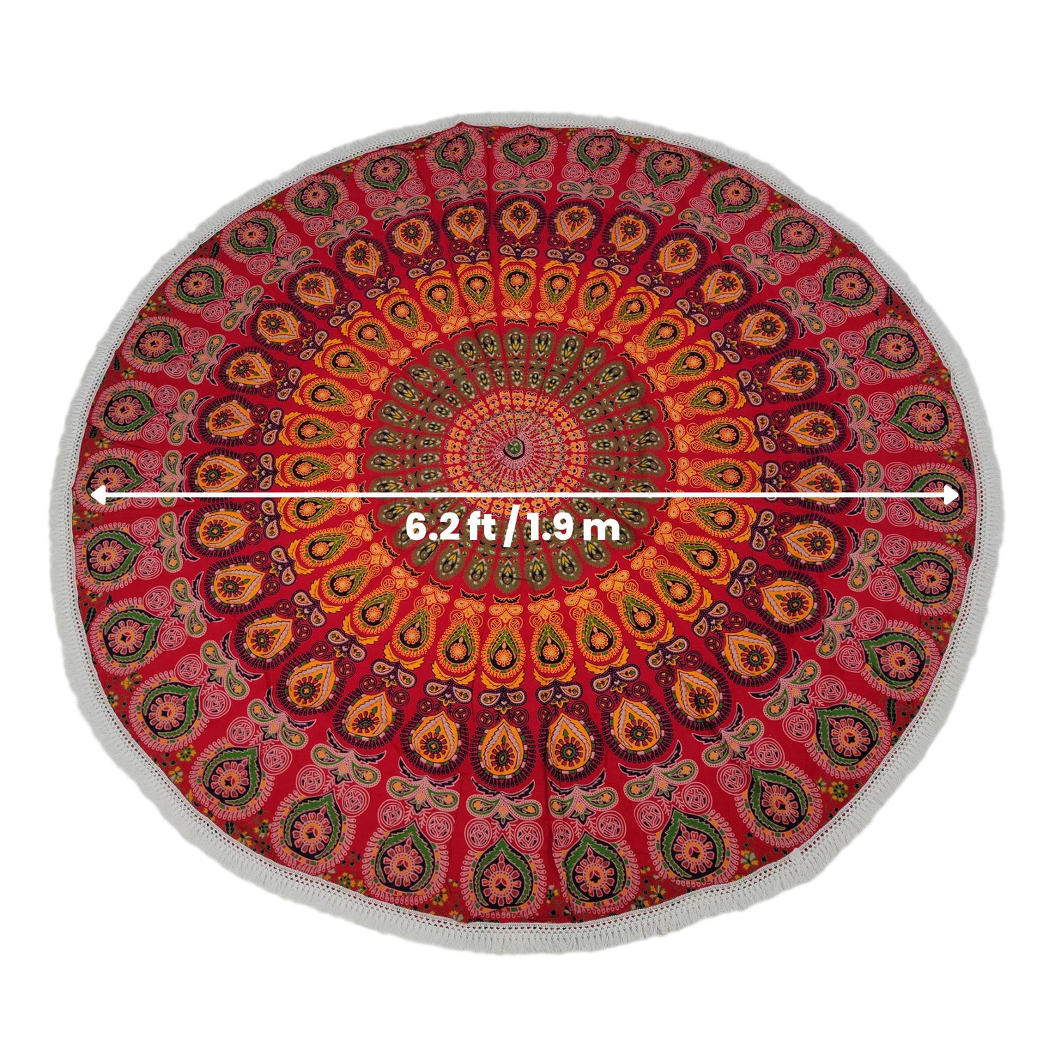 dimensions of Suniela Beach boho cotton mat with Red Mandala print