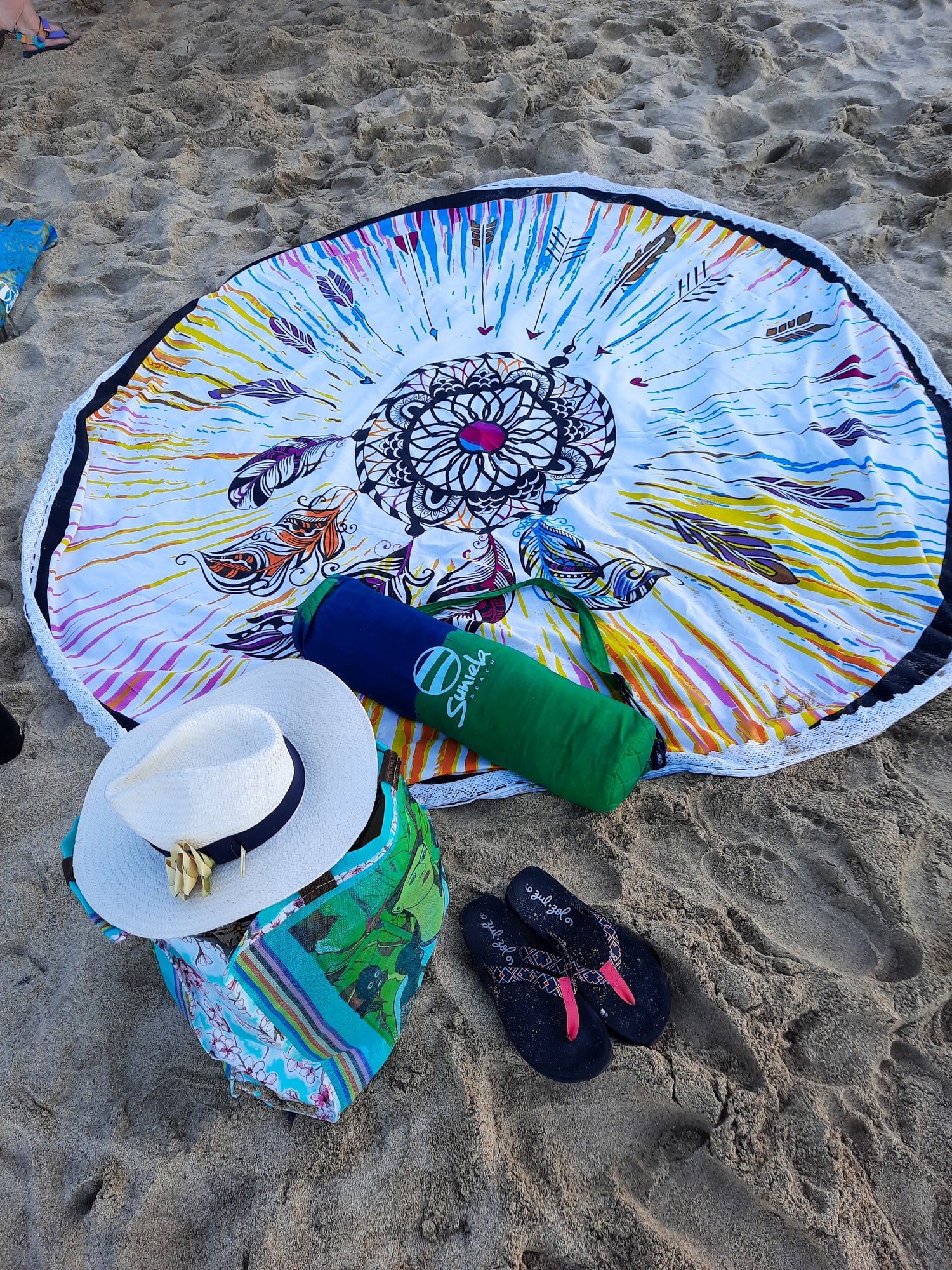 boho cotton beach mat in Feathers print by Suniela