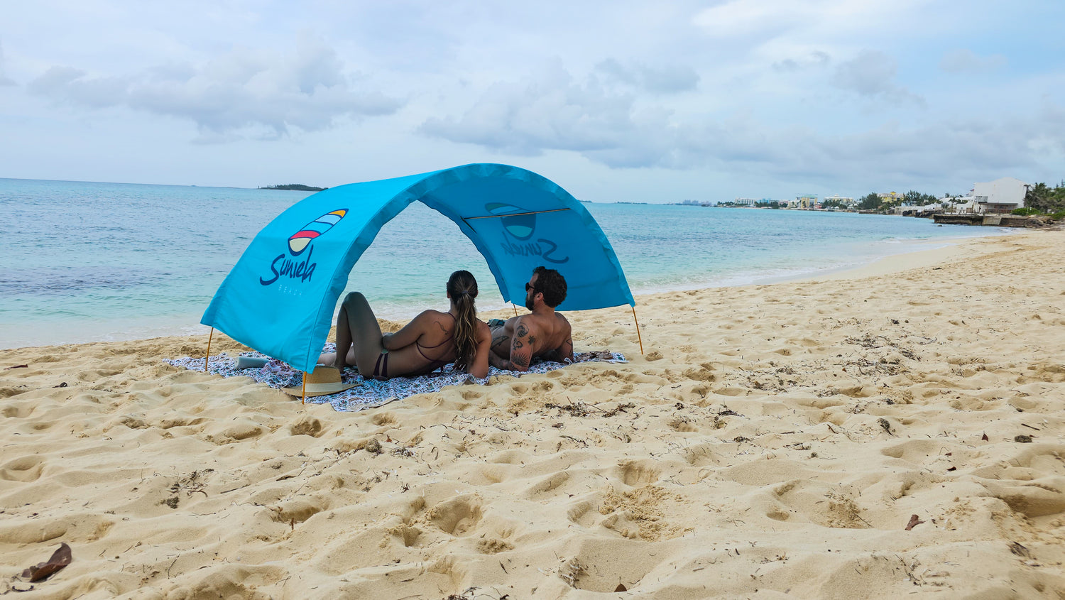 Suniela Beach shade cabana on a deserted beach in Bahamas