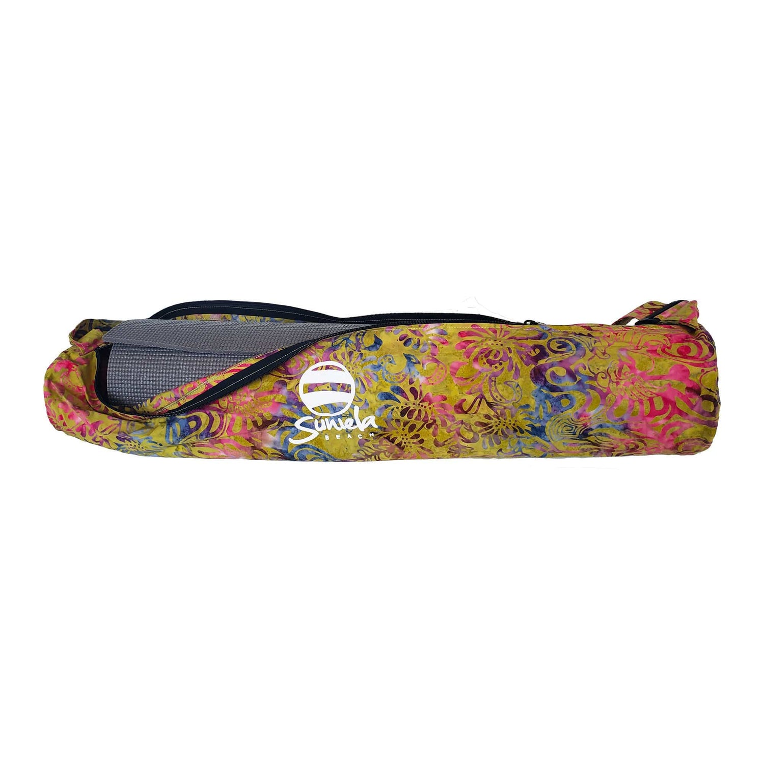 Batik yoga mat bag hand dyed in Indonesia with zipper & adjustable strap_printSeafoam